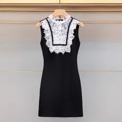 Summer Holiday Black White Lace Colloar Embroidery Short Party Dress Women Brand Designger Beaded Diamonds Mini Vestidos