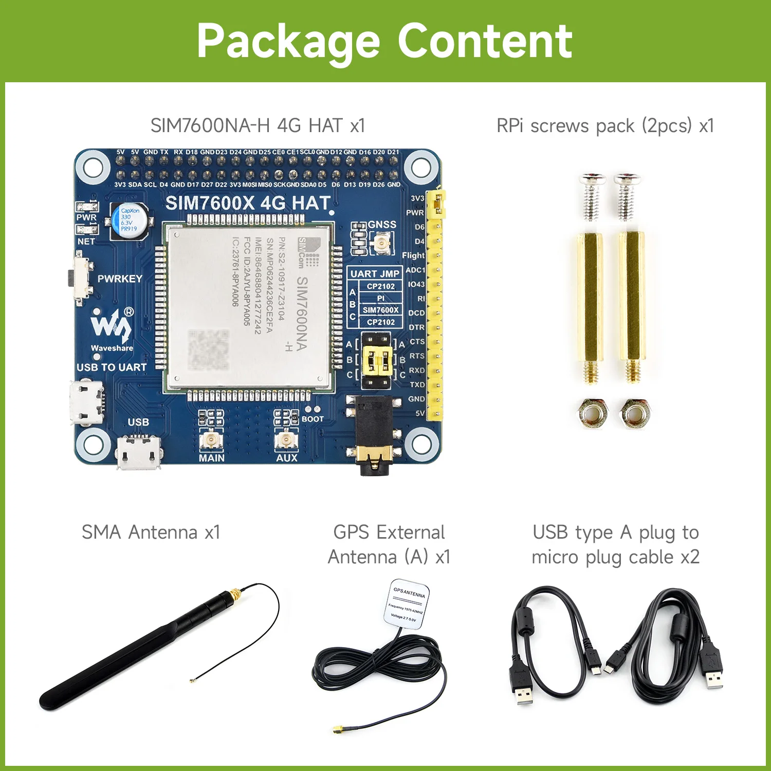 :Waveshare SIM7600NA-H 4G HAT For Raspberry Pi/Jetson Nano, LTE Cat-4 4G Support, GNSS Positioning, for North America