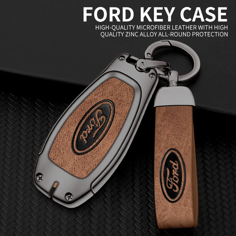 Zinc Alloy Leather Car Key Case Cover Accessories for Ford Focus 3 4 ST Mondeo MK3 MK4 Fiesta Fusion Kuga 2013 2014 2015 2017