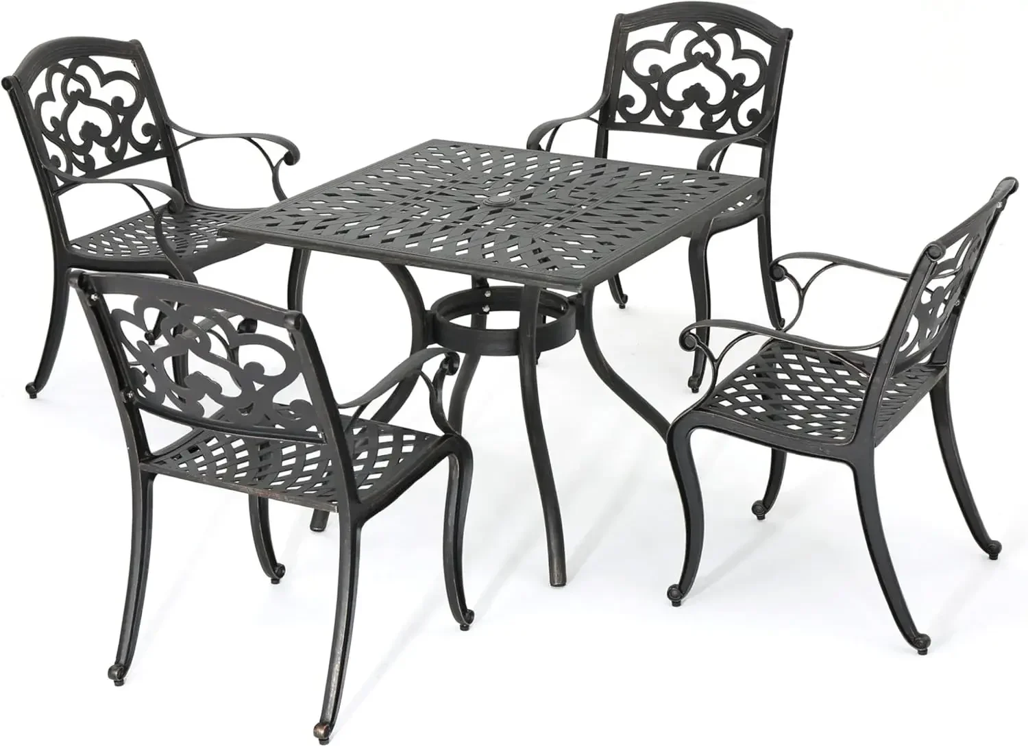 Murat Outdoor 5 Piece Shiny Copper Finish Cast Aluminum Dining Set, 21.5 