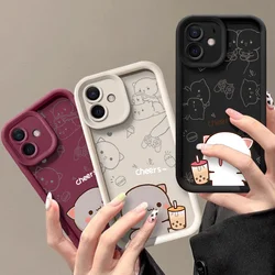 Cartoon Peach Mochi Cat Couple Case for Xiaomi 14T 13T Pro Redmi Note 10 12 13 14C 9 Poco M6 Lite Cute Animal Paired Soft Cover