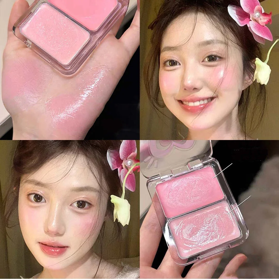 Water Shining Cheek Blush Highlighter Cream High Gloss Glitter Rouge Natural Brighten Face Contouring Blush Highlighter Makeup