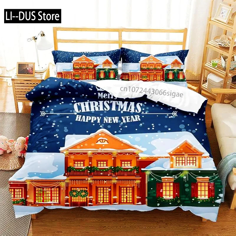 

Happy Christmas Bedding Set Cartoon Santa Claus Duvet Cover Set 3D Printed Duvet Cover Set 2/3Pcs For Christmas Gifts Home Decor