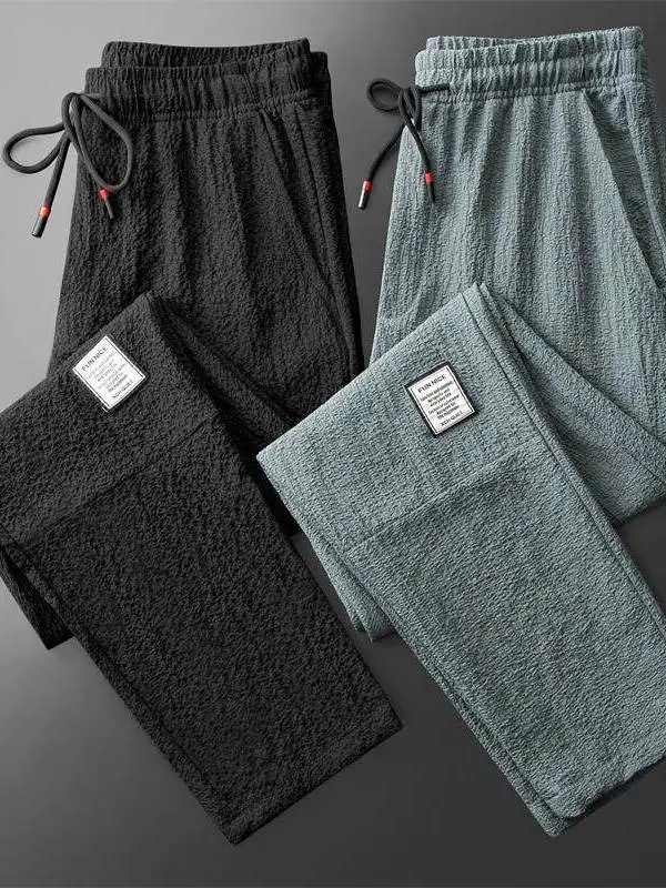 Quick Dry Breathable Ice Silk Sports Pants Loose Lightweight Stretchable Casual Trousers Youth Polyester Fiber Low Waist