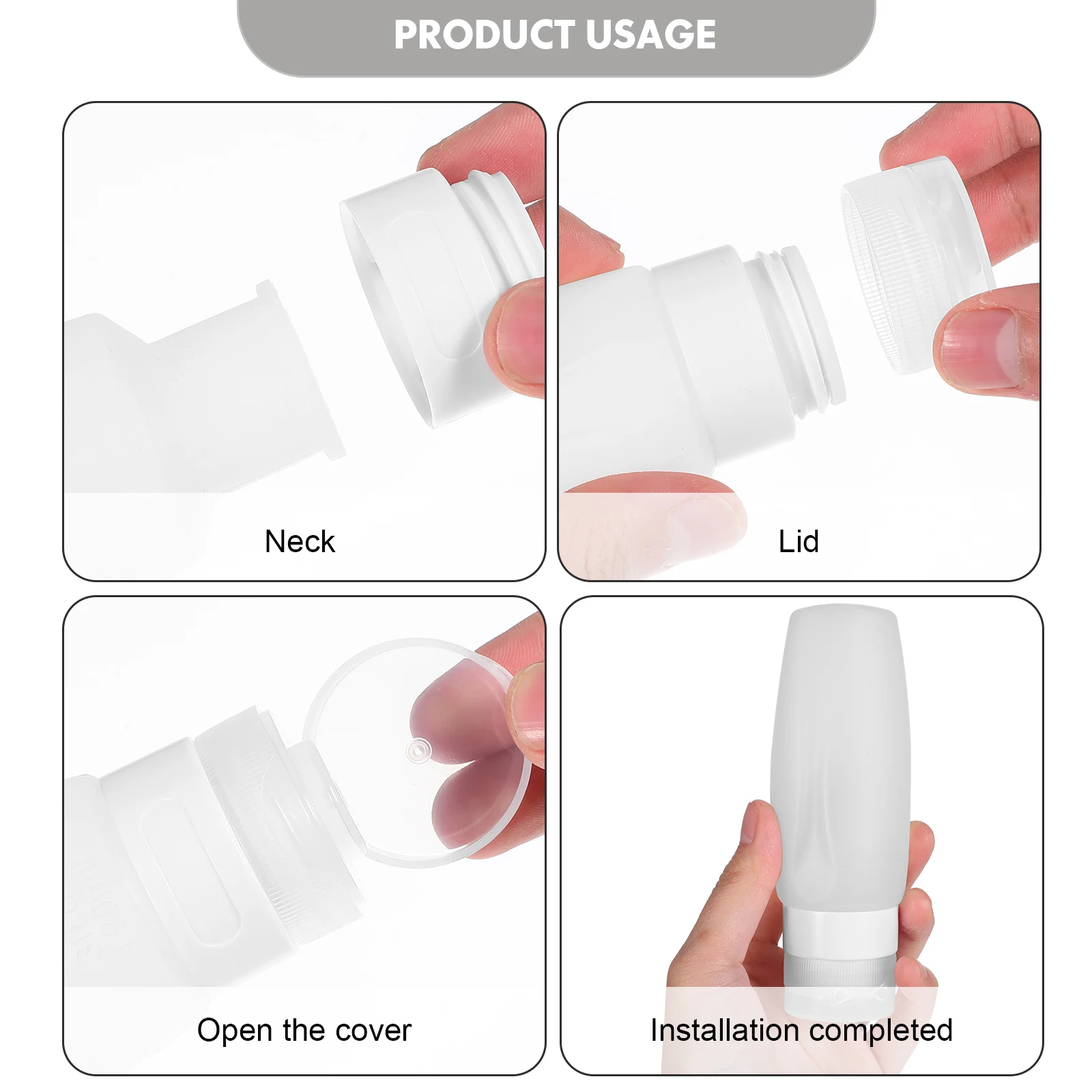 

4 pcs Silicone Travel Bottles Refillable Empty Toiletry Squeeze Tubes Leak-Proof Shampoo Conditioner Lotion Flap
