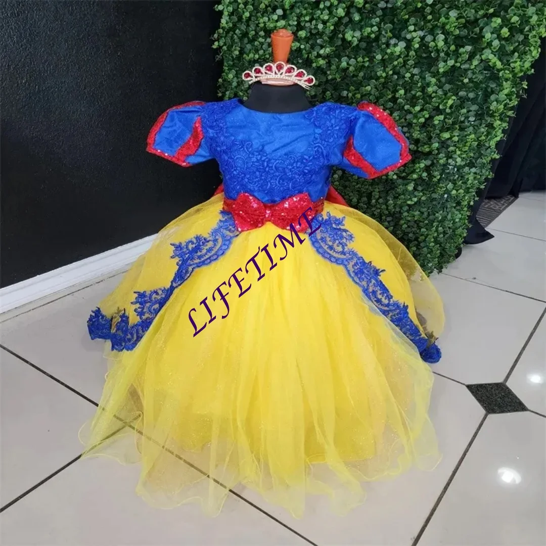 فساتين الأميرة زهرة فتاة لحفلات الزفاف مع القوس طفلة عيد ميلاد رداء حفلات الدانتيل يزين فساتين التواصل الأول حسب الطلب #3