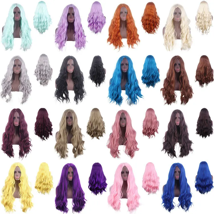 

Synthetic Long Wavy Cornwave Hair Wig Middle Part Heat Resistant Colorful Cosplay Party Costume Daily Use Fashion Women