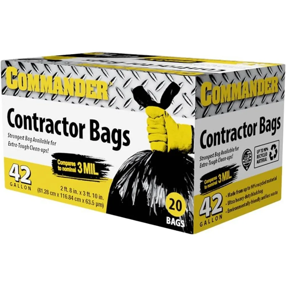 42 Gallon 2.5 MIL Heavy Duty Garbage Bags, 32" x 46", Pack of 20 for Commercial Use