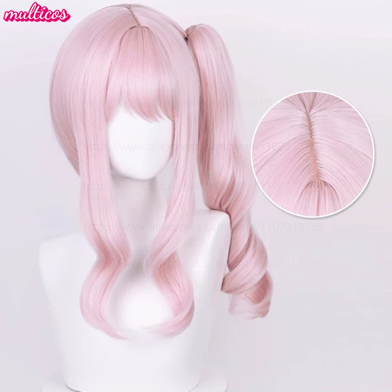 Hochwertige Anime Akiyama Mizuki Cosplay-Perücke, 45 cm lang, hellrosa, lockig, hitzebeständiges Kunsthaar, Halloween-Party-Perücken – Detail 3