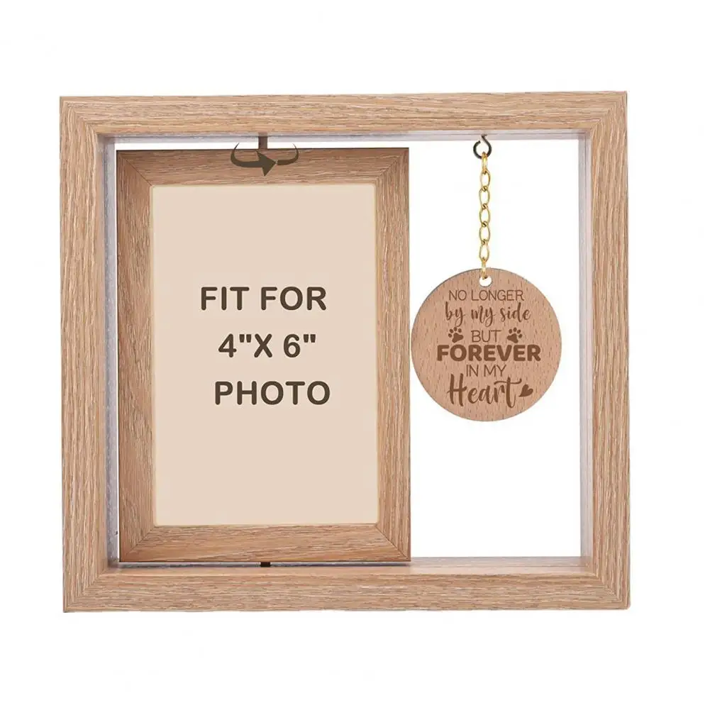 Heavy Duty Photo Frame Rotatable Double-sided Pet Wooden Photo Frame Cherish Beloved Dog or Cat with Forever My Heart Display