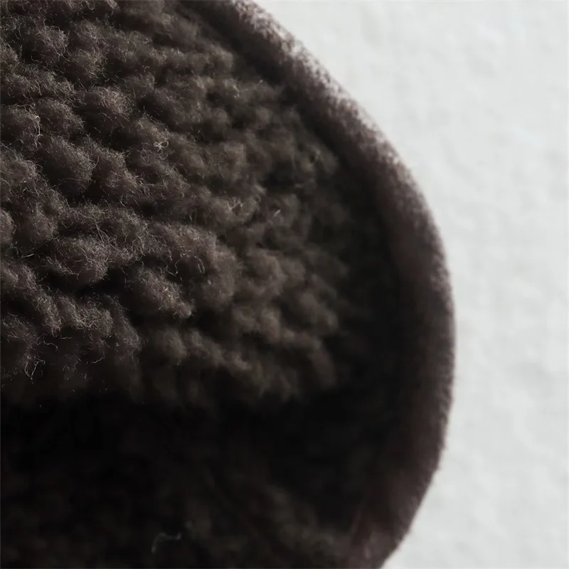 سترة جلدية نسائية عتيقة فضفاضة وسميكة ودافئة وطية صدر واحدة وأكمام طويلة سترة صوف لخريف وشتاء 2025 ملابس خارجية للشارع #6