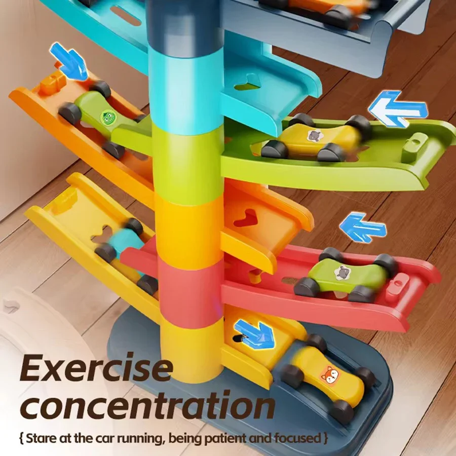 Voiture de piste à inertie pour enfants de 2 à 5 ans, jouet multi-niveaux, puzzle de dessin animé, montagnes russes, jouets de course