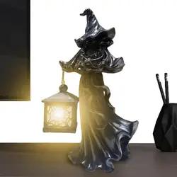 Scultura fantasma senza volto strega di Halloween in resina realistica con statue di lanterne alla ricerca di un diavolo spaventoso leggero per la decorazione della festa in casa