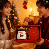 Heartwarming Christmas Gift New Year Set:Thermostat Mugs Cup Santa Claus Ceramic Cup Lid Spoon Mugs Coffee Cups Office or Home