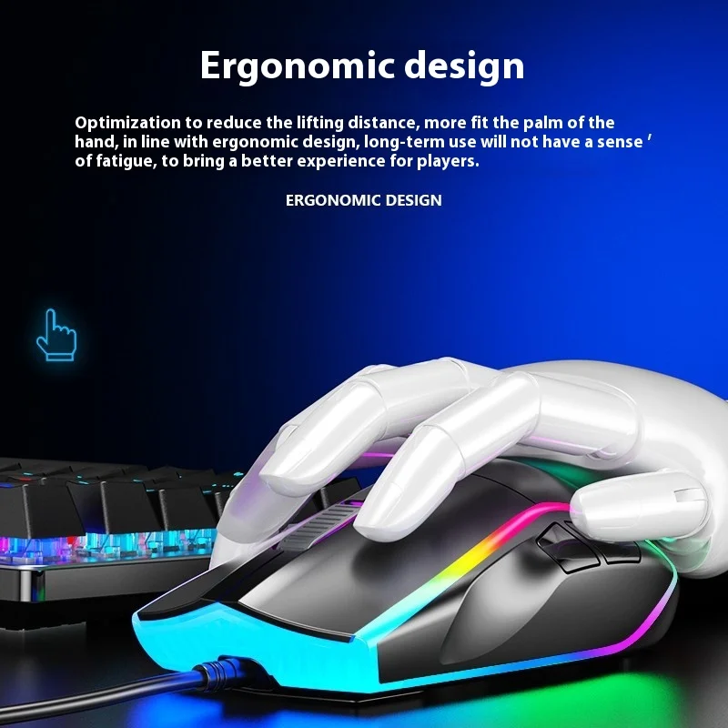 Мышь компьютерная игровая проводная, 6400dpi, Rgb, для макросъемки