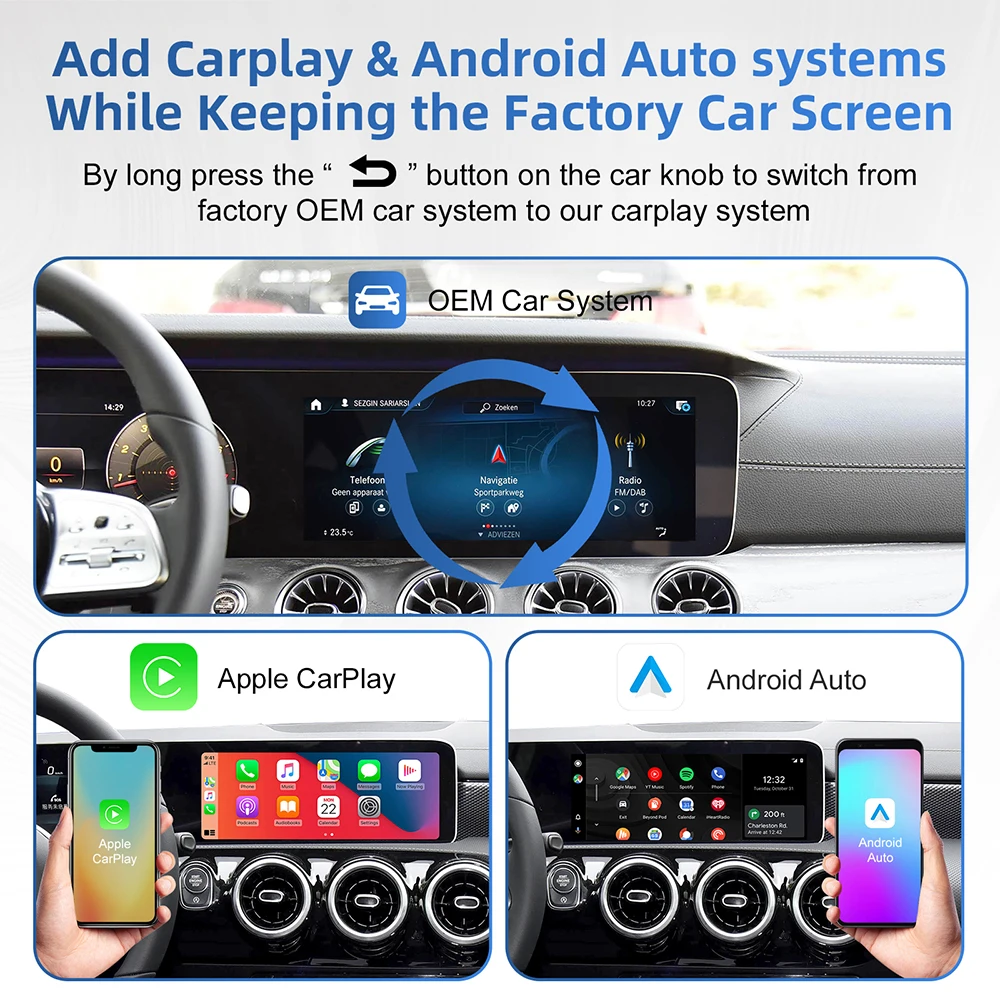 Wireless CarPlay Decoder Box for Mercedes‑Benz 2019+ NTG6.0 MBUX System, OEM Original Screen Retrofit Kit, Support Android Auto