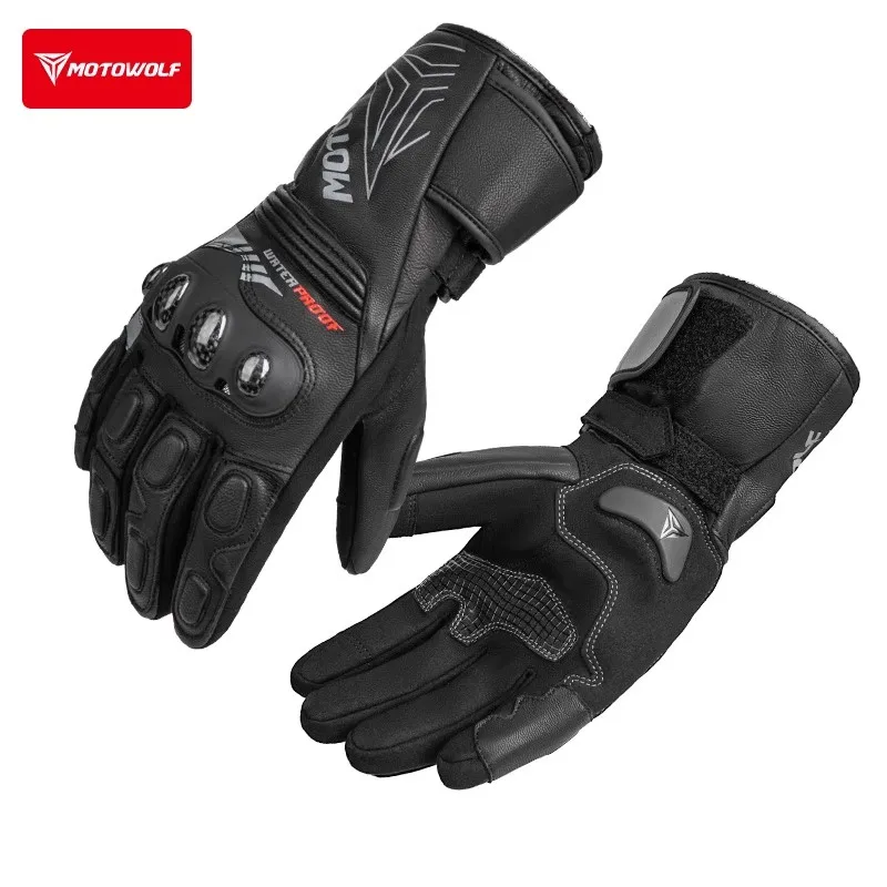 Motowolf Waterproof Motorcycle Gloves Leather Winter Gloves Warm Windproof Touch Screen Carbon Fiber Knuckle Antislip