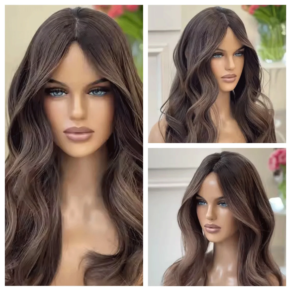 

Длинные объемные волны, коричневые парики с корнями, синтетический парик спереди для женщин, 13*4 Hd, кружевные парики на распродаже