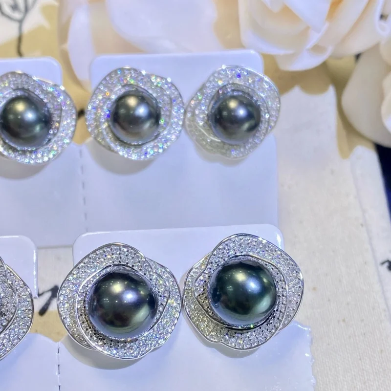 

SGARIT 10-11mm Tahitian Round Black Pearl Dangle Earring 925s Pearl Earrings Dangle Jewelry for Women