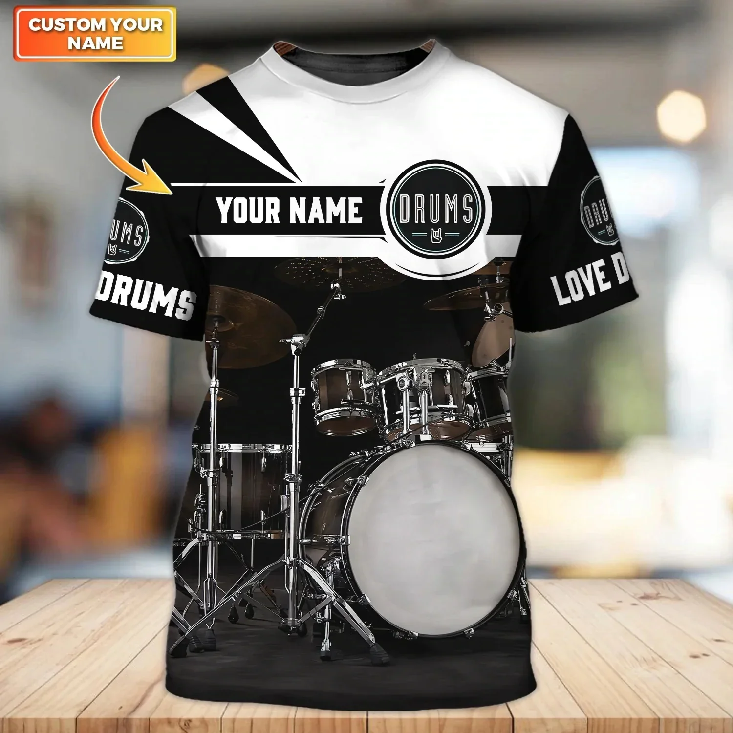 Drum kit Pattern T Shirt For Men Fashion Popular Music Short Sleeve Tops Casual O-neck Loose Tees Customize Name Print T-shirts