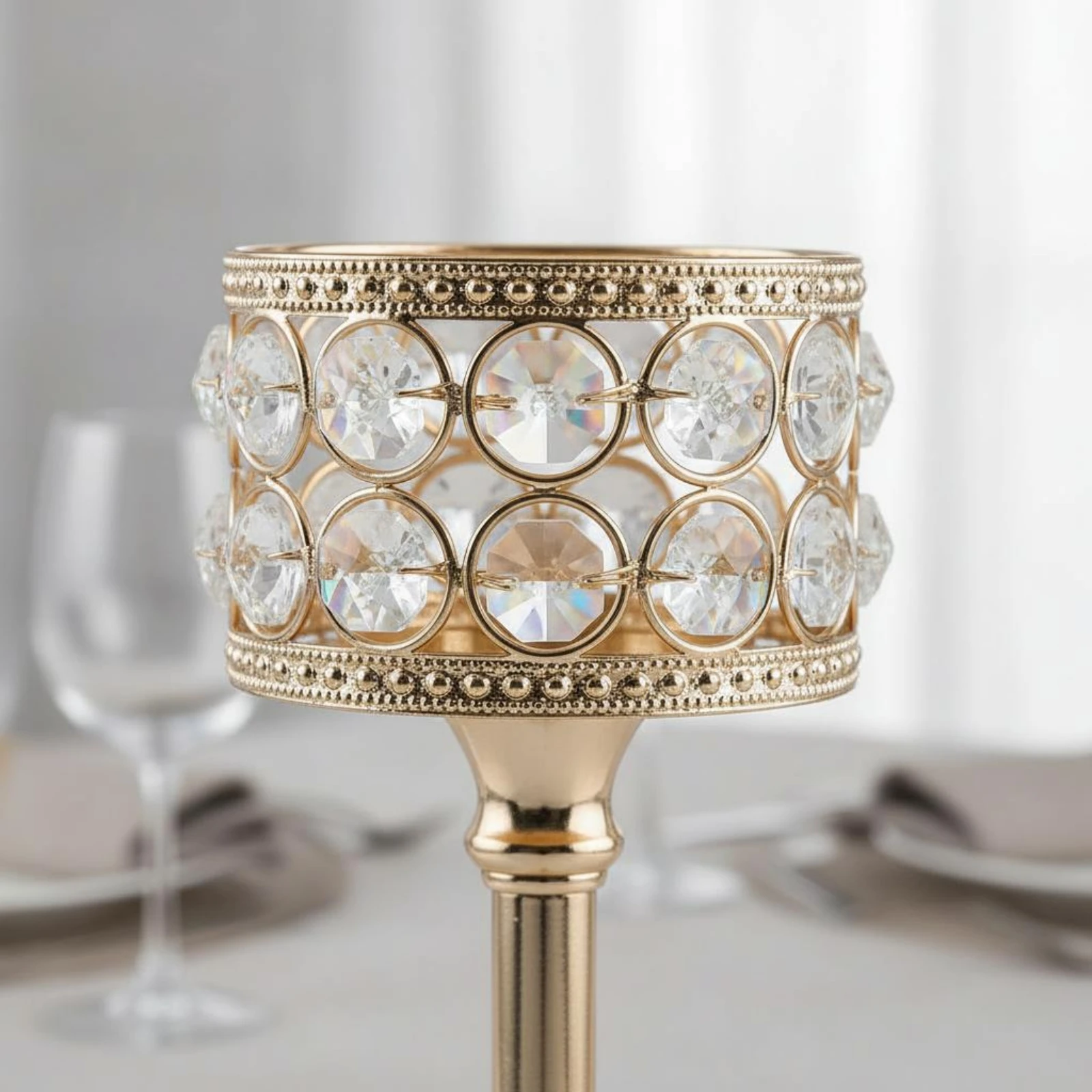 3 Pieces Gold Crystal Candle Holder Luxury Design Crystal Candle Holder Table Centerpiece Glamorous Design Home Decor for Party view 4