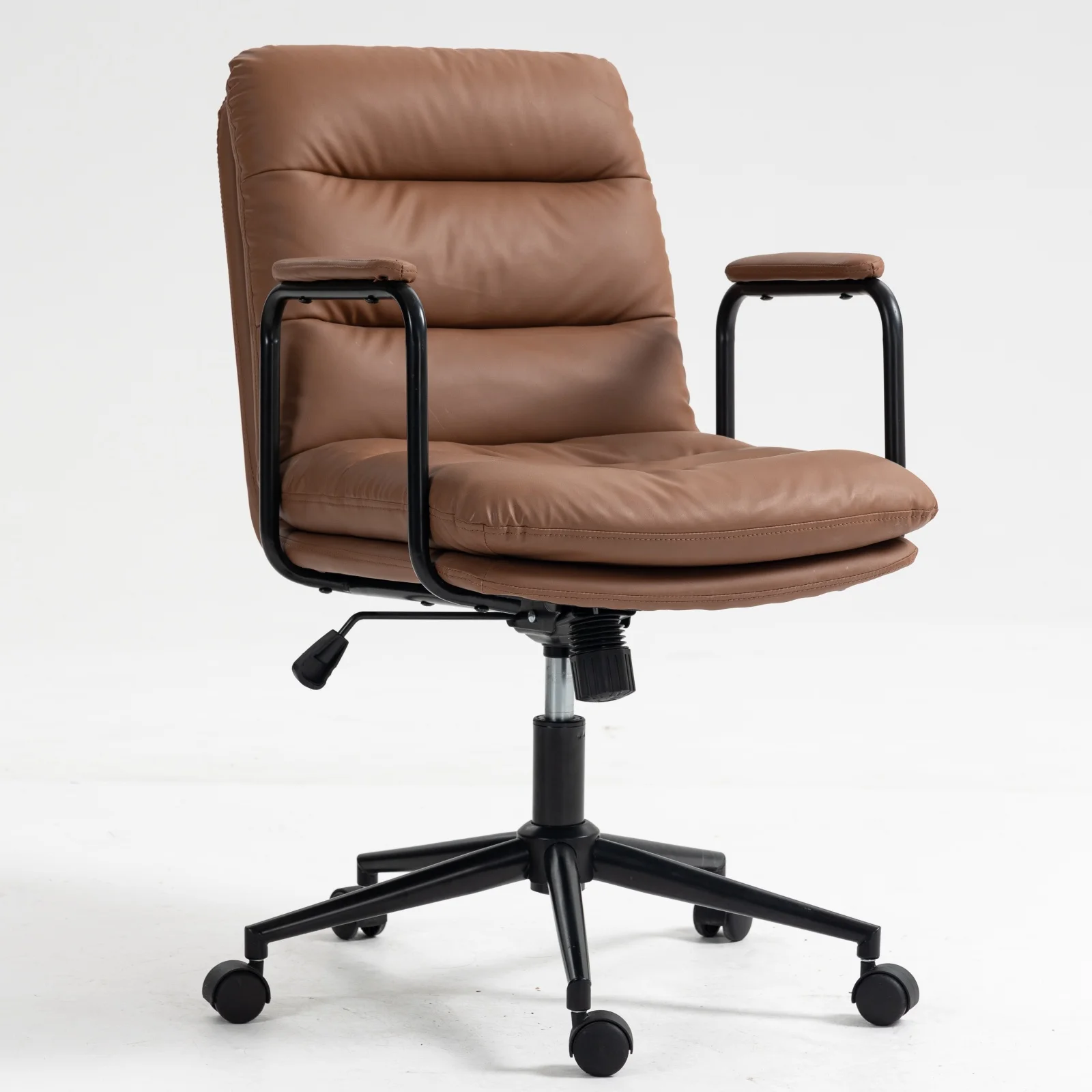 

Mid Back Home Office Desk Task Chair With Wheels and Arms Ergonomic PU Leather Computer Rolling Swivel Chair With Padded Armrest