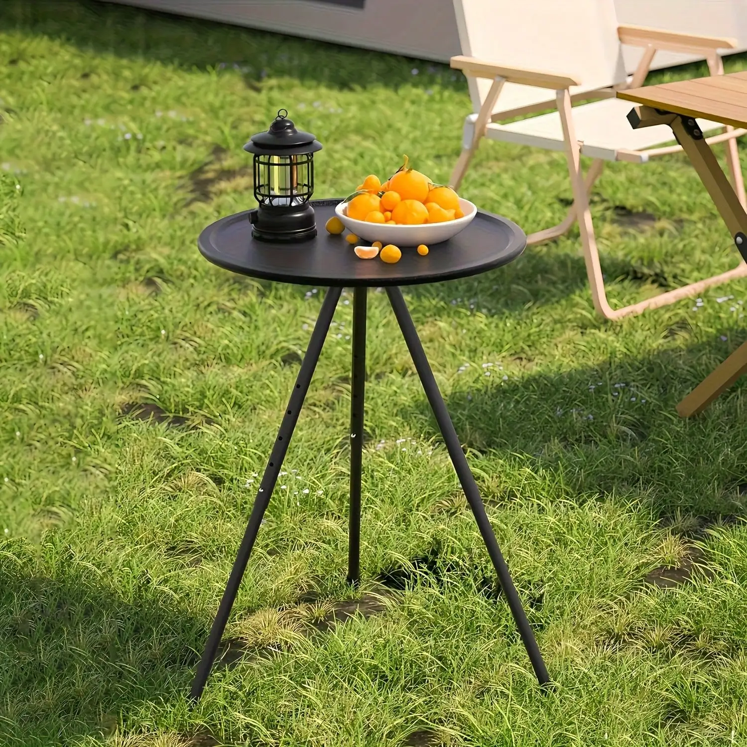 Portable Adjustable Height Camping Table, Aluminum Alloy Folding Round Dining Table, Detachable Leg Frame, Portable Design, Suitable For Outdoor Picnics, Beaches, Backyard Parties, Classic Tripod Sturdy Structure, Easy To Carry,