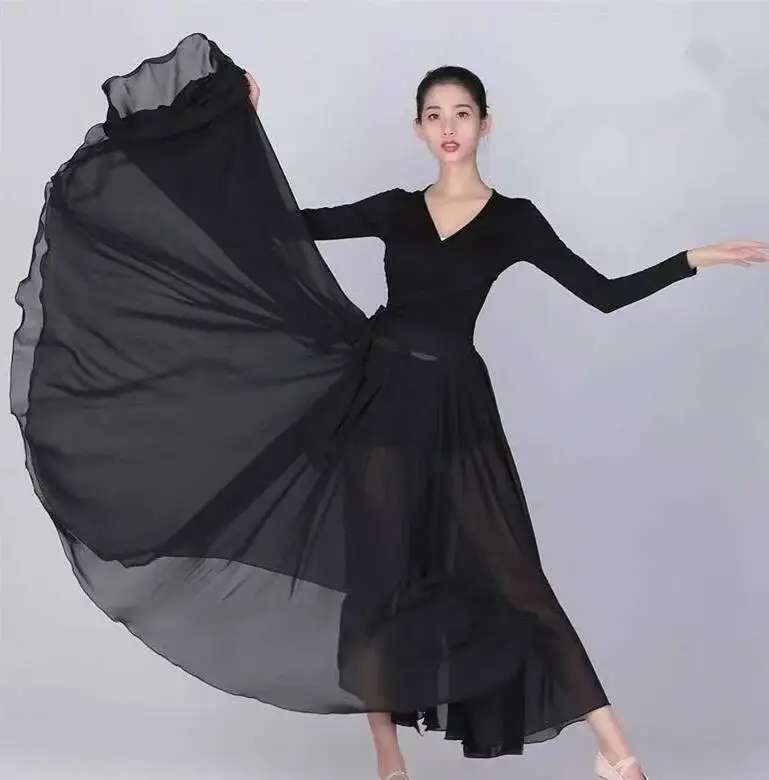 Y 2022 hiver femmes automne danse du ventre en mousseline de soie violet à lacets Ballet danse classique Performance élégante pratique jupes longues