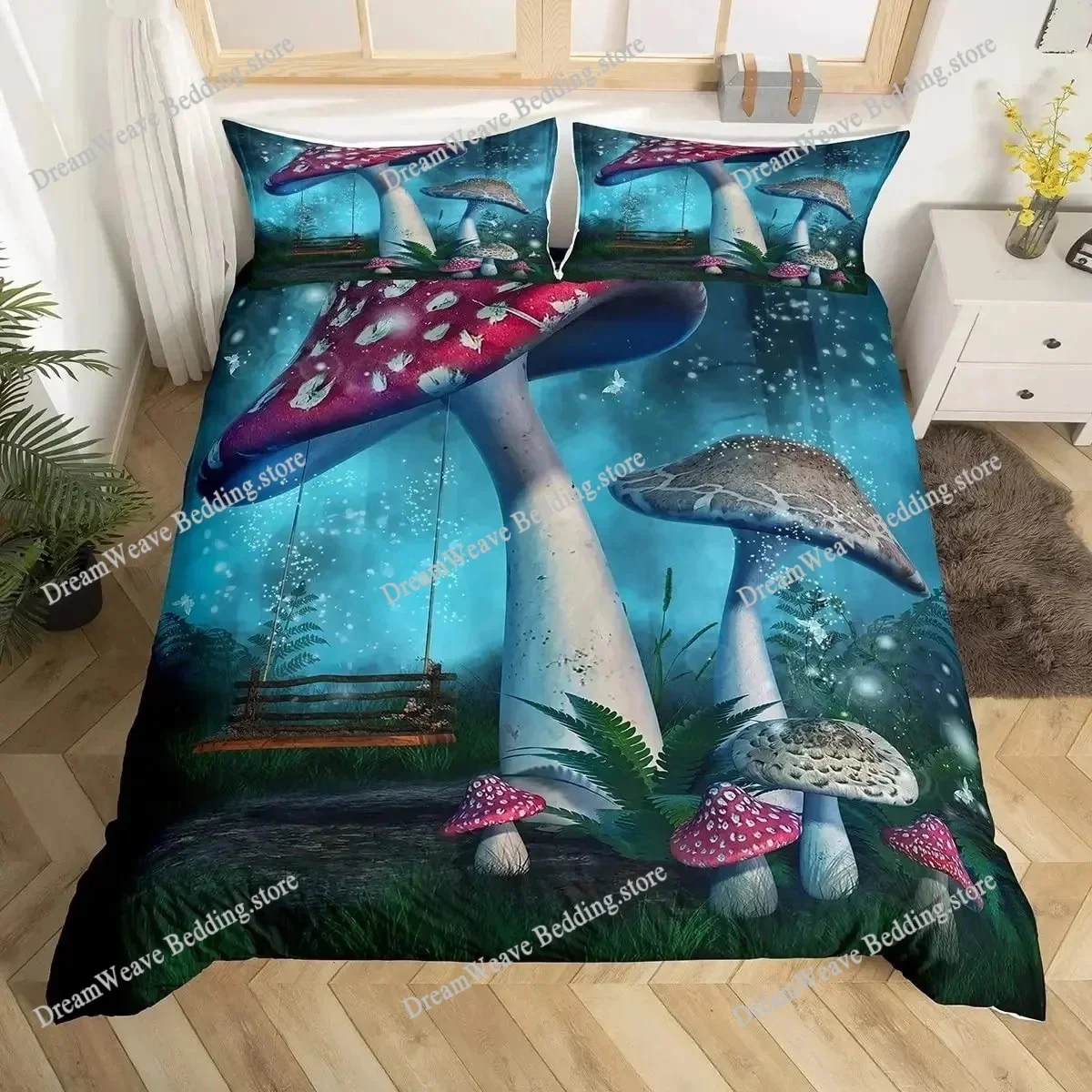 Cute Mushroom Bedding Set Single Twin Full Queen King Size Bed Set Aldult Kid Bedroom Duvetcover Sets Bed Sheet Set 2025