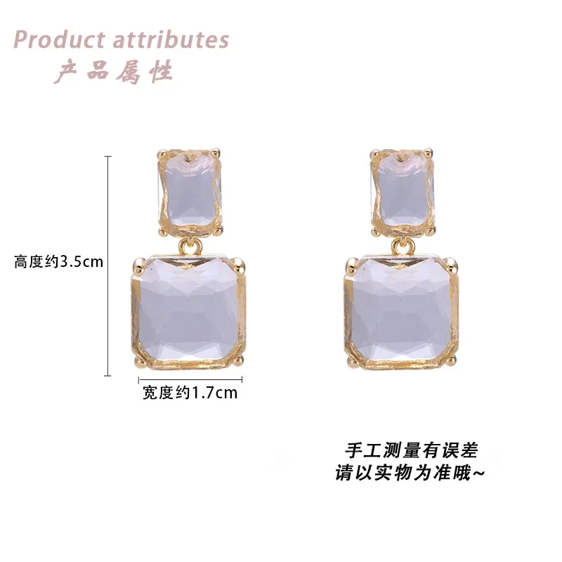 Korean Hot Selling Fashion Jewelry Double Square Crystal Earrings Four Colors Simple Temperament Female Daily Earrings