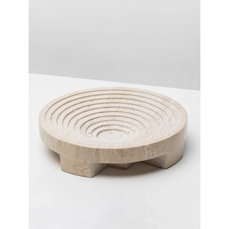 Yellow travertine tray storage ornament, minimalist medieval home furnishing, homestay coffee table fruit plate desktop