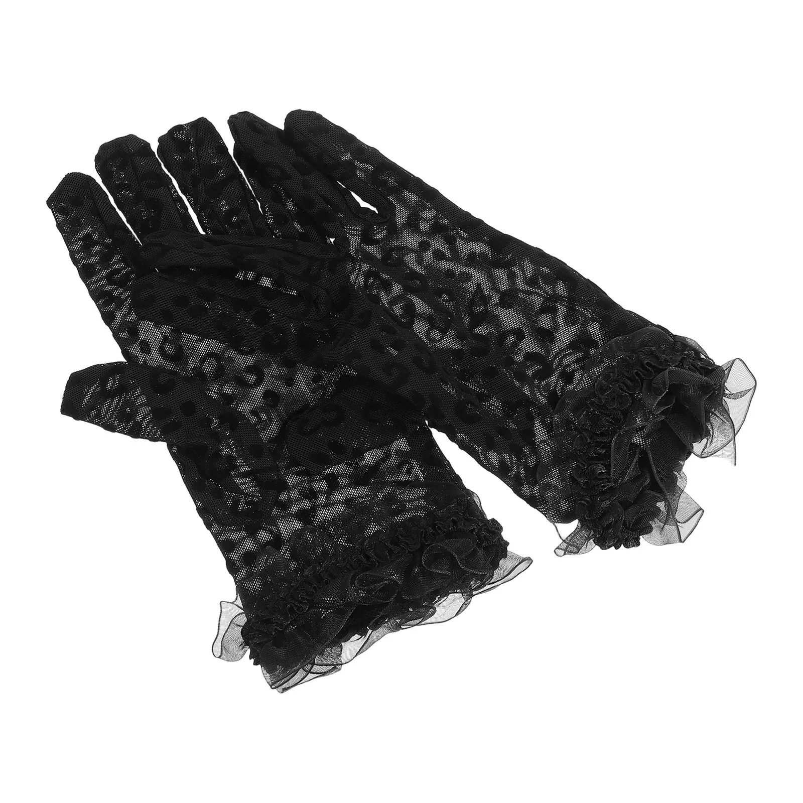 2 قطعة قفازات طباعة الفهد: شبكة سوداء من التول شفافة قصيرة المعصم لحفلات الزفاف وحفلات الزفاف والشاي المسائية إكسسوار أزياء عتيق