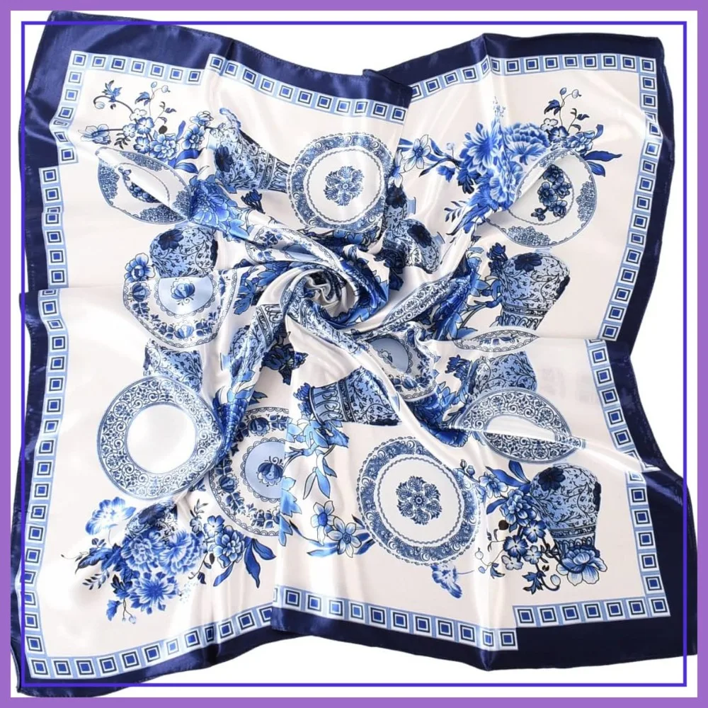 

35x35 Women's Fashion Pattern Large Square Silk Like Hair Scarf Head Sleeping Wrap Satin Neck Bandana