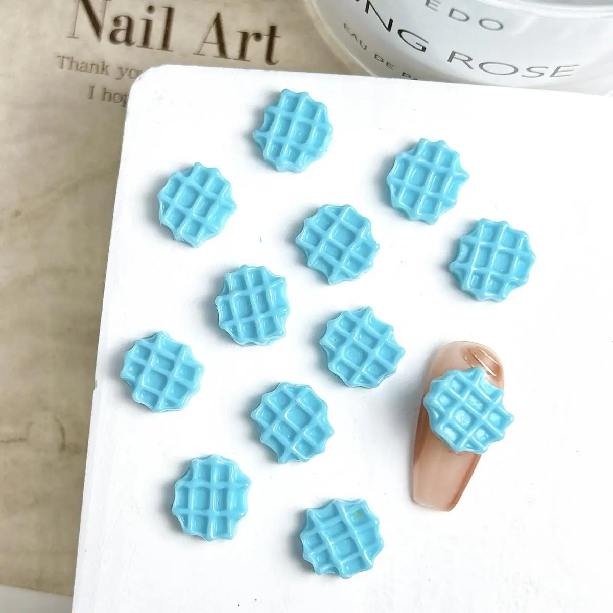 

Cute Cartoon Lake Blue Biscuit Nail Charms Bulk 3D Resin Simulated Waffle Nail Art Decoration Phone Case DIY Crafts Accessories