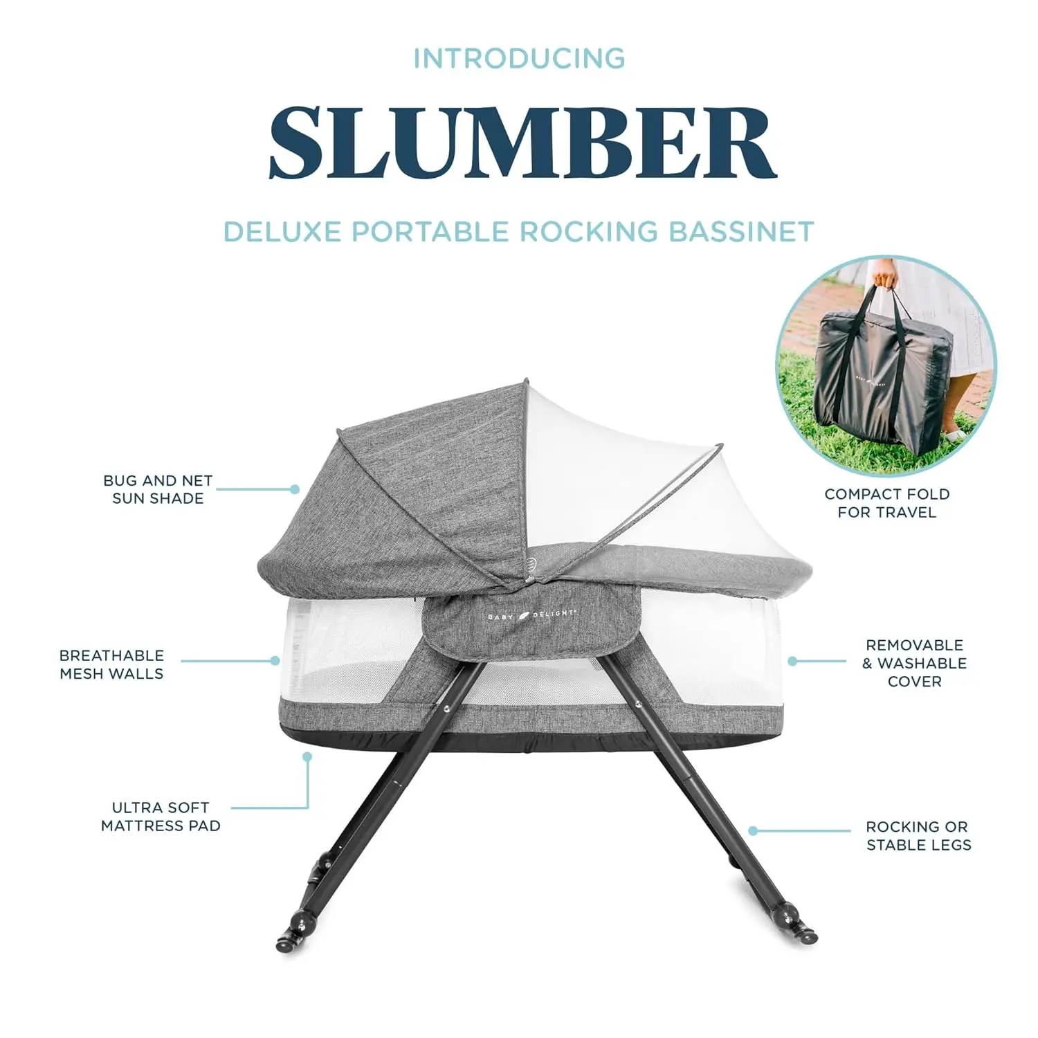 Portable Rocking Bassinet with Removable Canopy, Safe & Cozy for Babies Up to 5 Months