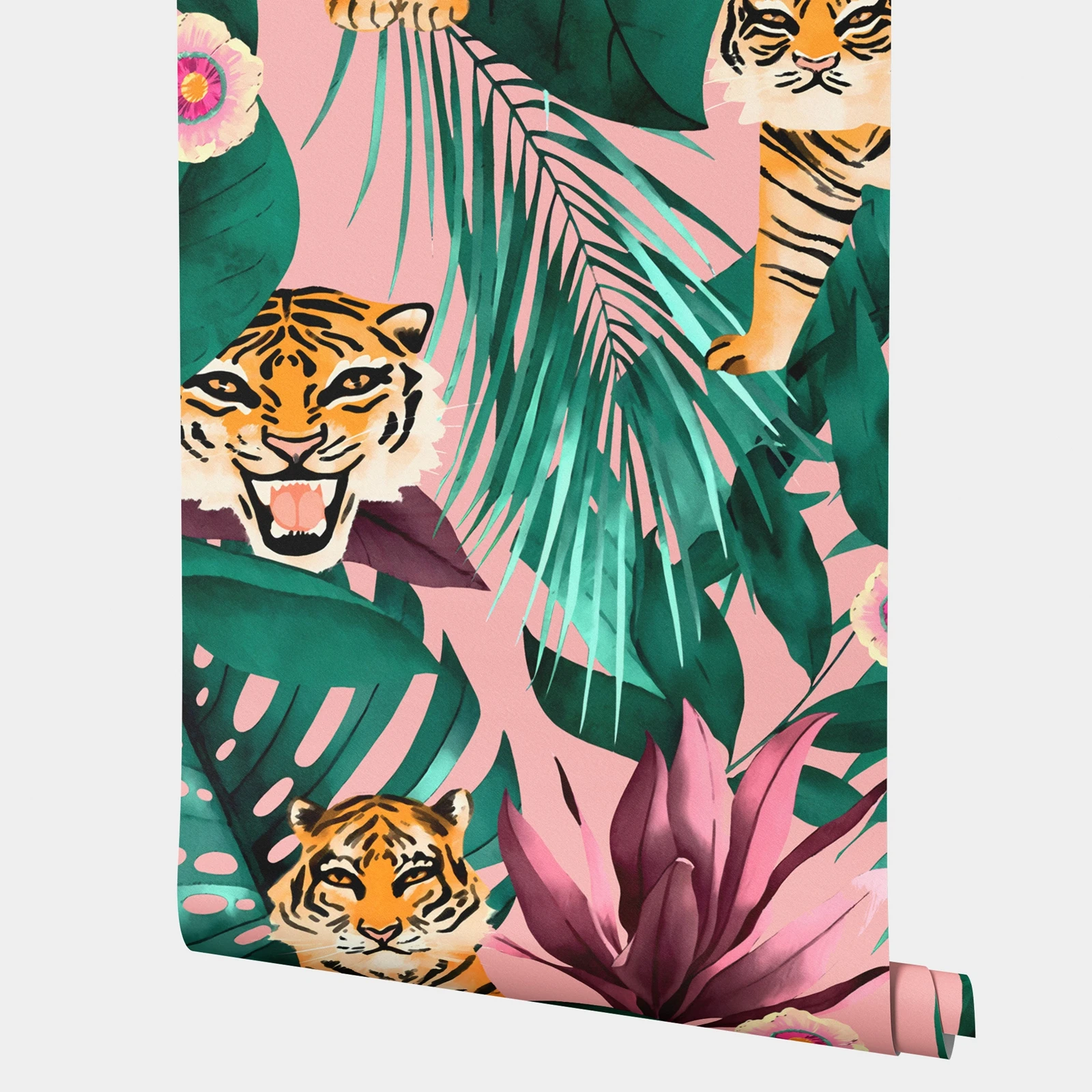 Fashionable Wallpaper Peel and Stick，Tropical Tiger and Foliage Wall Art for Stylish Interiors，Home Accessories，50*300,Cust