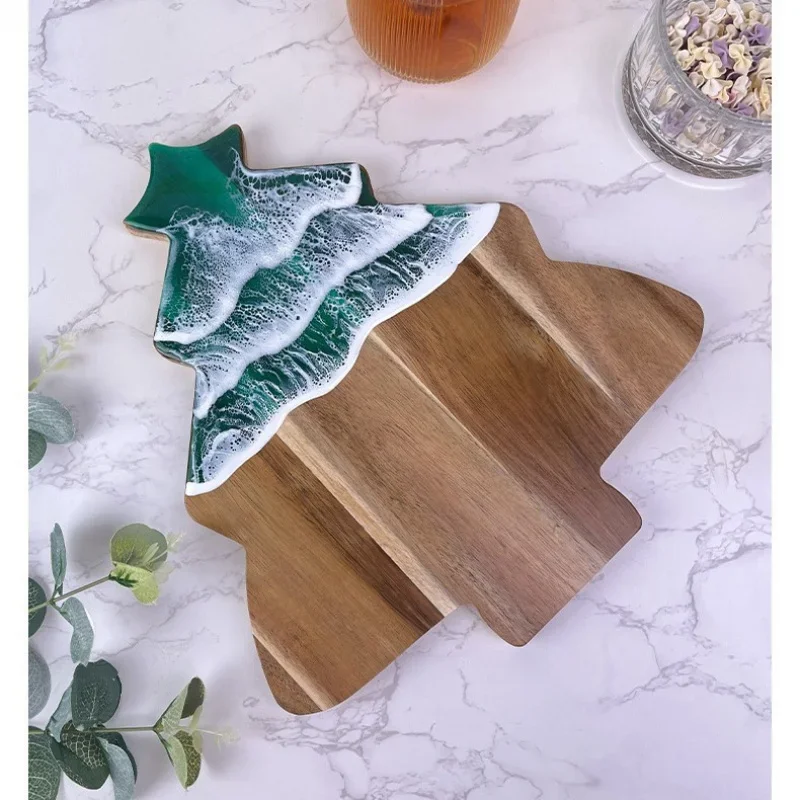 Resin and Acacia Wood Chopping Board,Chrismas Tree Cutting Block,Steak Bread Pizza Serving Tray,Kitchen Accessories,Gadgets