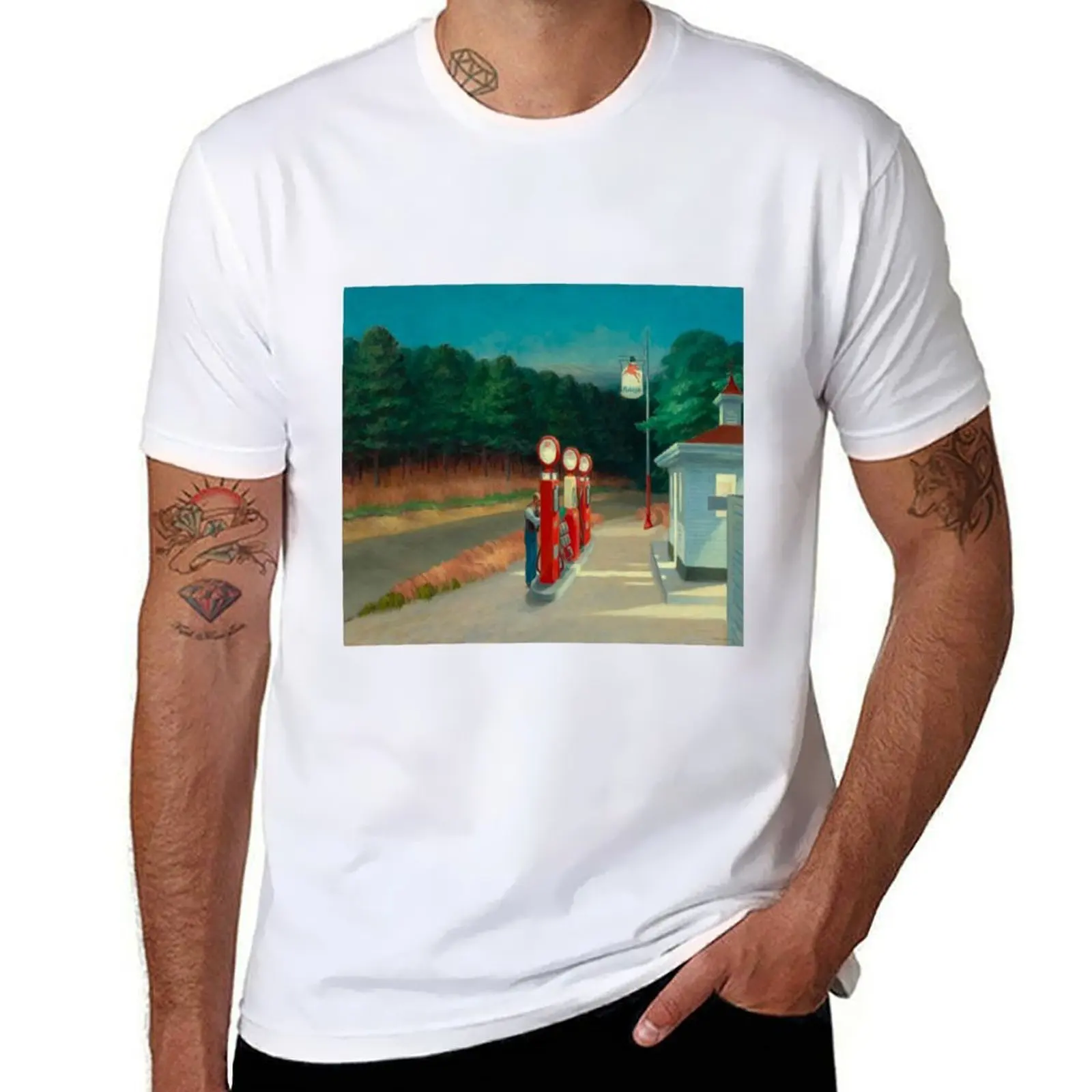 

Edward Hopper - Gas, Art reproduction T-Shirt t shirts for man cotton soft man t shirt cotton T-Shirt