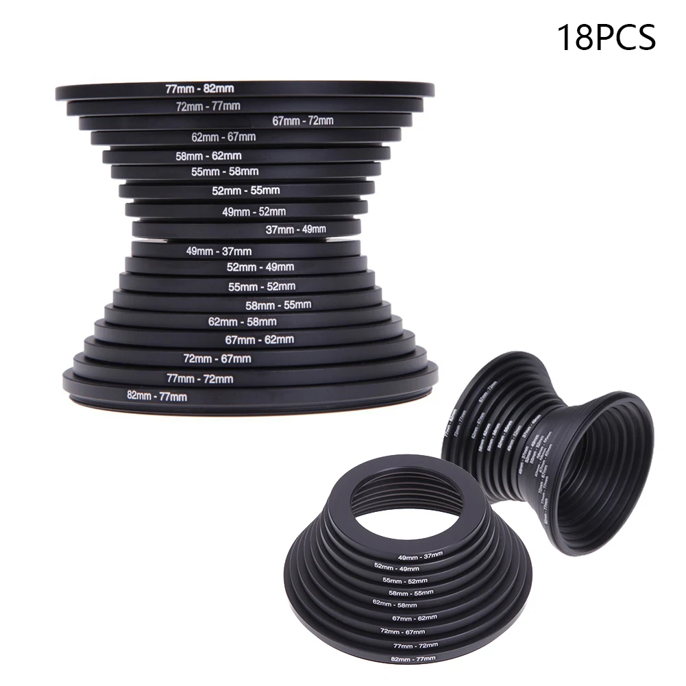 18pcs Lightweight Accessories Metal Camera Filter Adapter Set Mount 37-82mm Step Up Down Photography Lens Portable For Nikon