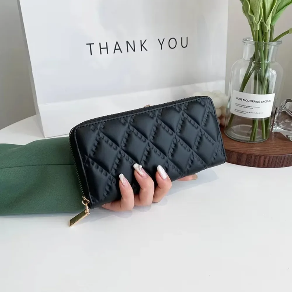 

Women's Plaid Wallet Long Female Rhombus X-type Zipper Coin Purses Fashion Card Holder Clutch Money Clip Purses for Women