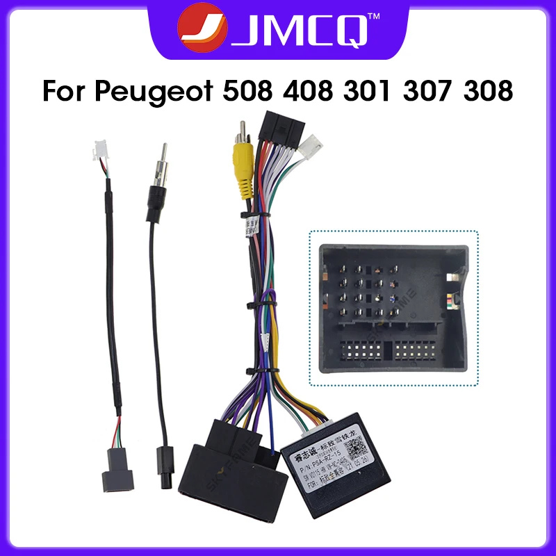 JMCQ Car Wiring Harnes Adapter Power Cable Canbus Box Decoder For Peugeot 508 5008 3008 408 4008 2008 301 307 308 G-PSA-RZ-15