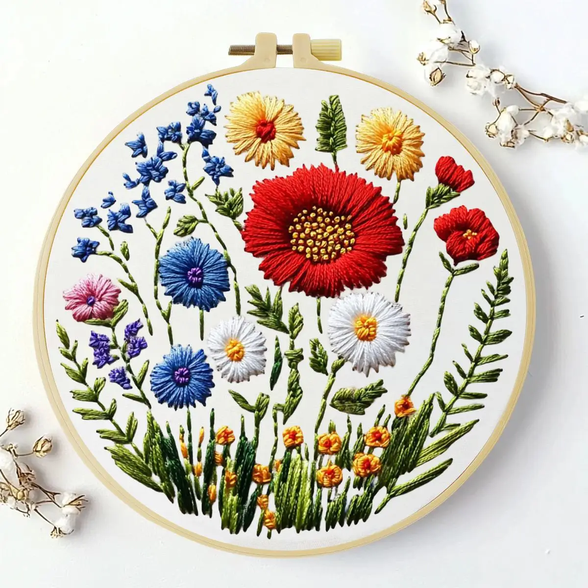 1 Stück 20X20CM/15X15CM 7,87/6,3 Zoll Blumen-Stickerei-Starter-Kit DIY-Kit DIY-Stickerei-Set Handarbeiten Nähkunst Heimdekoration – Detail 2
