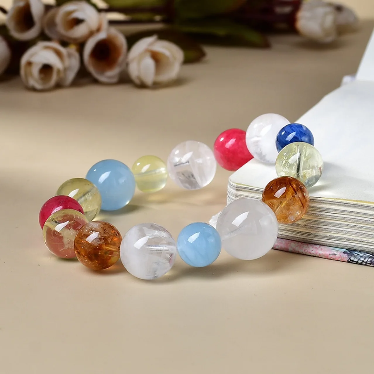 

Natural Citrine Cherry Blossom Rain White Ghost Duobao Bracelet Women's Light Luxury Fashion Lucky Bracelet, Gift