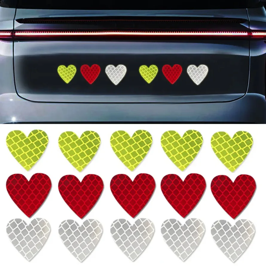 

12Pcs Auto Safety Warning Mark Reflective Tape Heart Shape Motorcycle Bike Reflective Car Stickers Car Door Trunk Decor Sticker