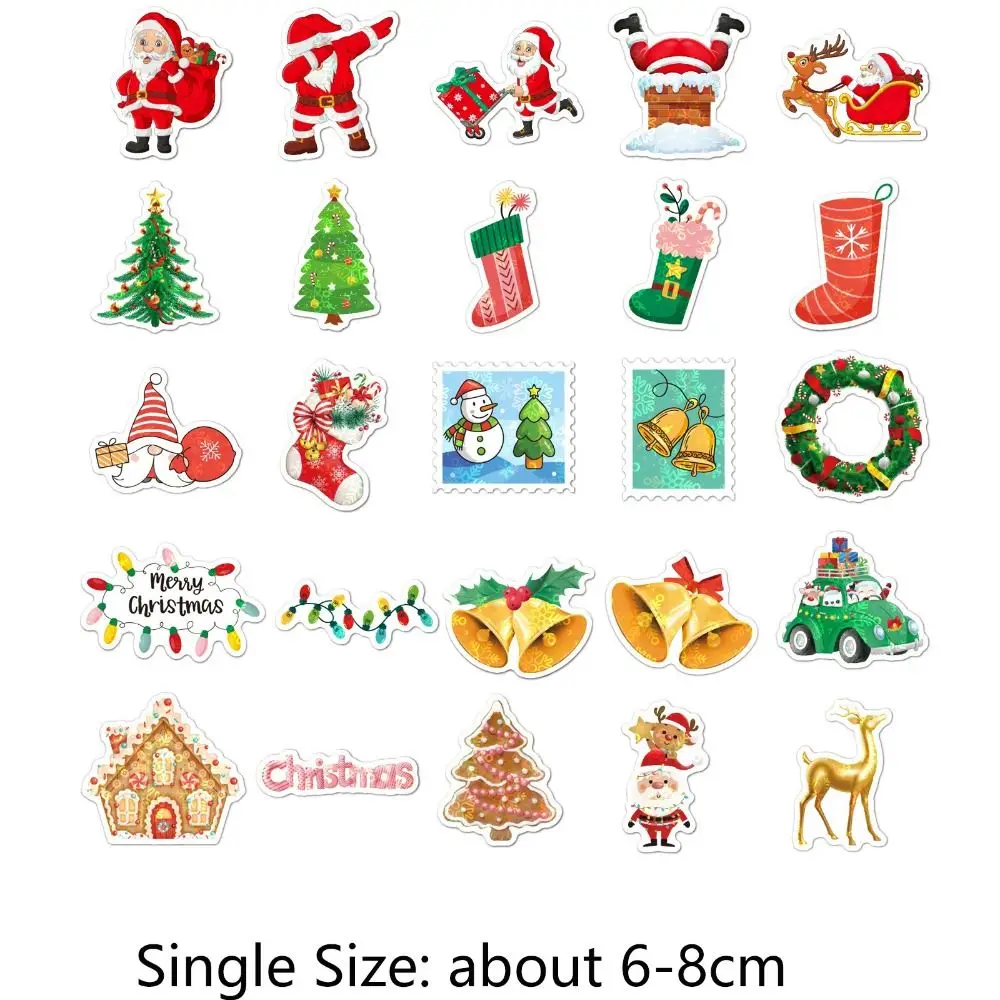 100pcs/set Cute Merry Christmas Stickers DIY Graffiti Santa Claus Snowman Pattern Decorative Decals Handmade Desktop Wall Decor