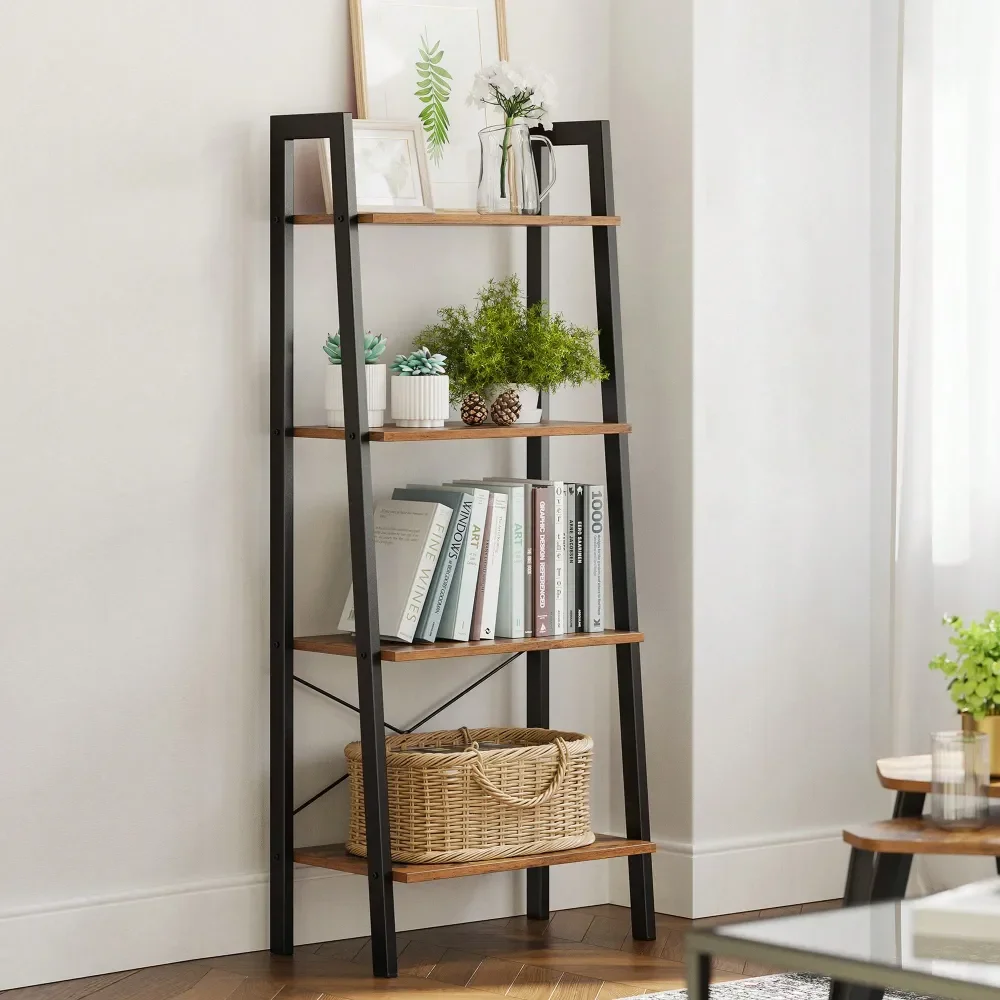

4Tier Ladder Shelf, Bookcase, Bookshelf, Storage Rack, For Plants, Living Room, Kitchen, Hazelnut Brown