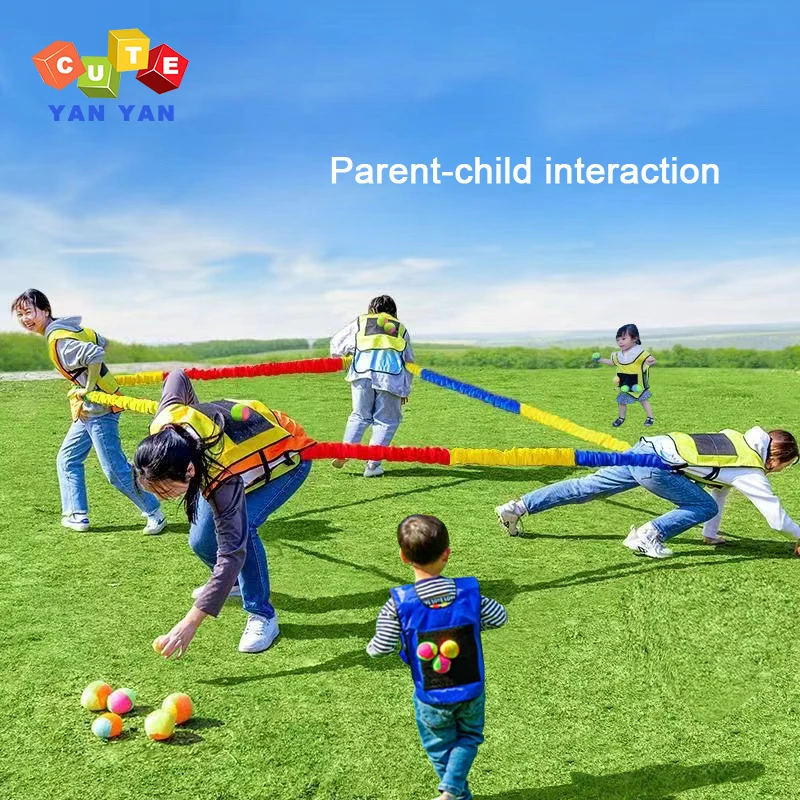 Team Building Sport Outdoor Toys Color Elastic Pull Rope Sensory Training Games Kids Adult with Sticky Ball Jersey Vest Throwing