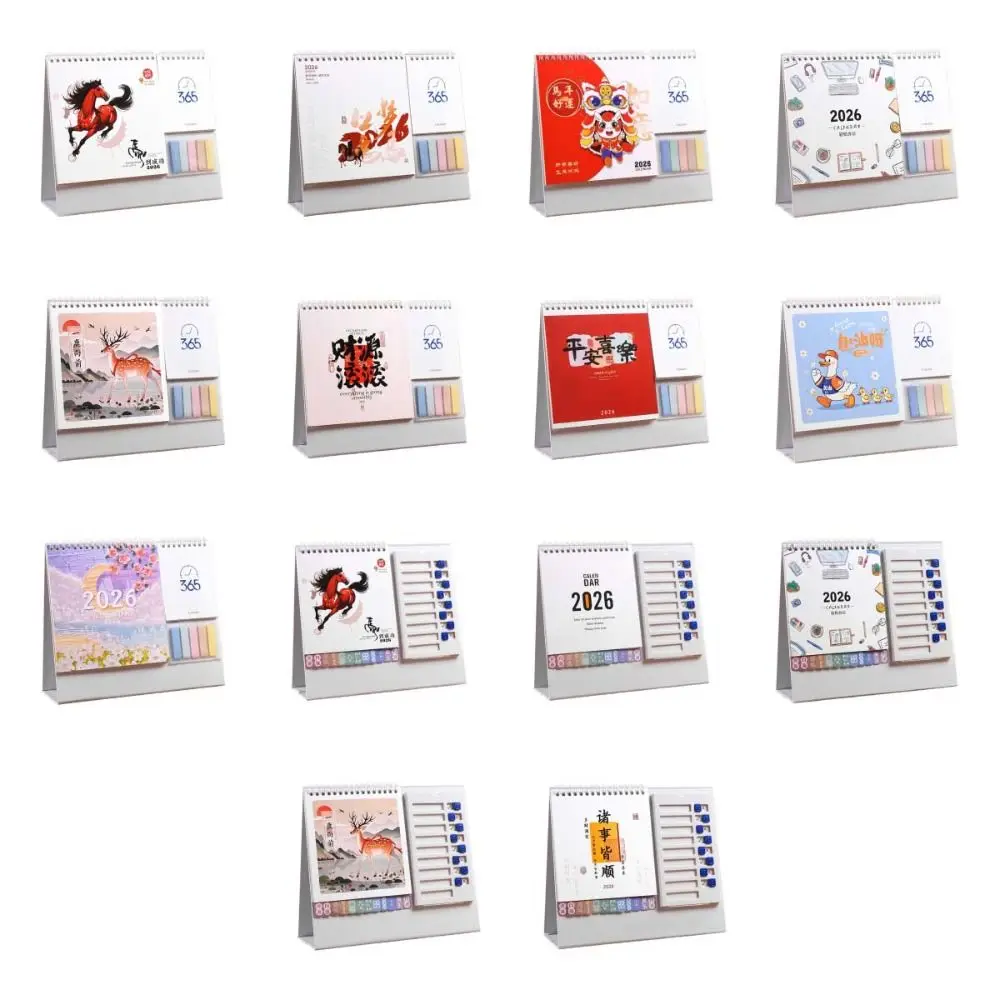 السنة الصينية الجديدة نمط 2026 أجندة مكتبية /رزنامة مكتبية شهر تاريخ عرض لفائف ملزمة الحصان سنة التقويم مع ملاحظات الكرتون المهر #5