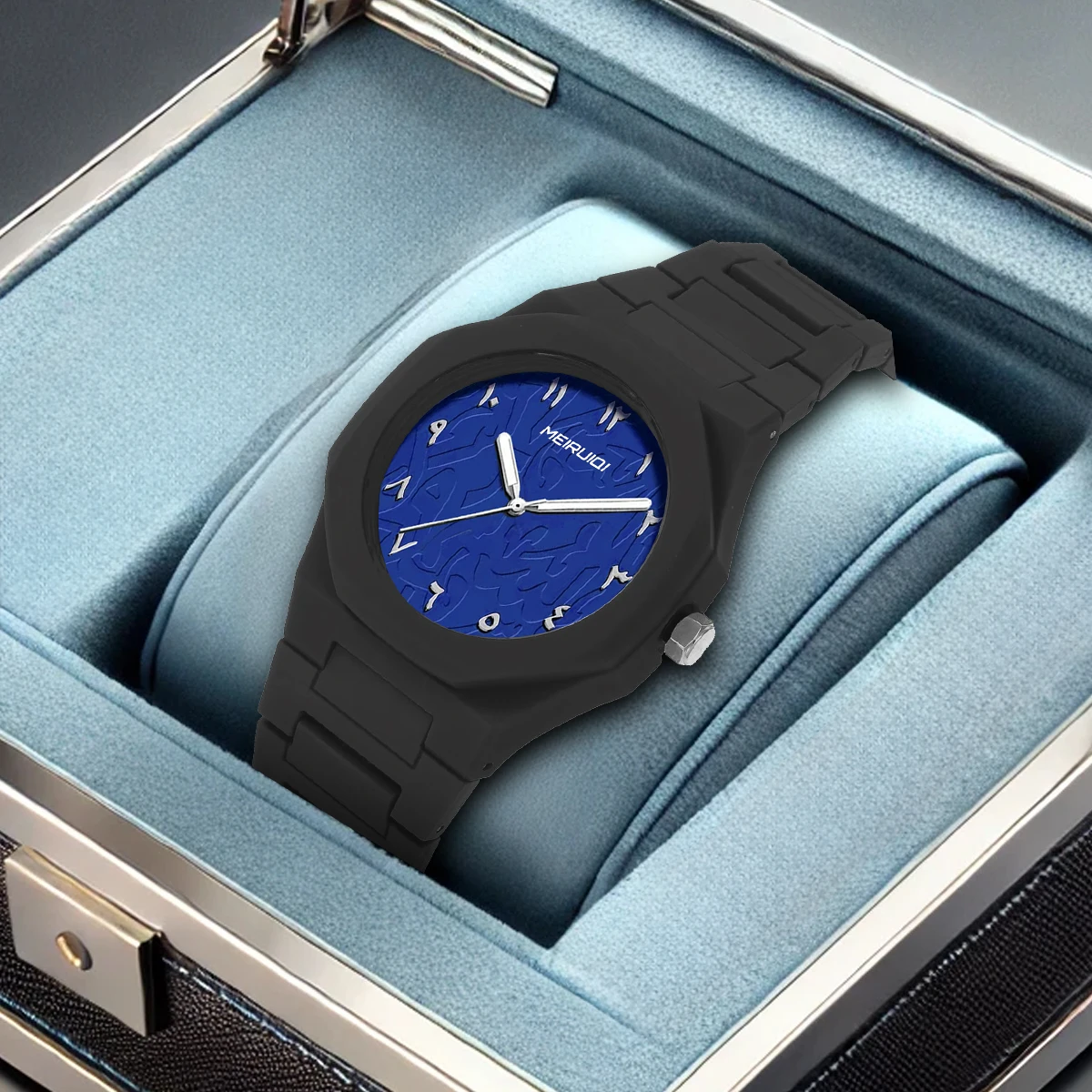 A men's black strap with digital scale display, cool, gorgeous, fashionable, business, leisure, good gift quartz watch
