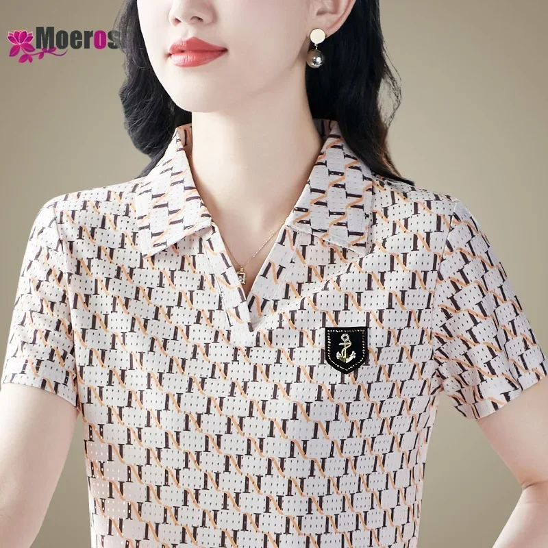 

Summer Women's Polo Shirt T-shirt Luxury Clothing Woman Clothes 2024 Elegant Shirts Short Sleeve Tee Pulovers Womens Tops Lady